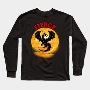 Fantasy Fierce Black Dragon in Sunset sky Frit-Tees Long Sleeve T-Shirt